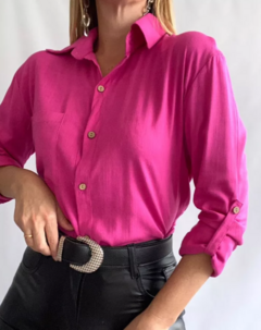 Camisa Lino Manga Larga Lisa Mujer Entallada Premium (470) en internet