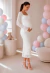 Vestido Longo Branco Renda Decote Quadrado Manga Flare Gestante para Chá Revelação Ensaio Gestante e Eventos Especiais REF: NVG61 - comprar online