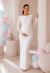 Vestido Longo Branco Renda Manga Longa Costas Nuas Gestante para Chá Revelação Ensaio Gestante e Eventos Especiais REF: NVS9 - comprar online