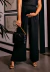 Calça Gestante Pantalona Canelada com Elástico e Bolso Preto REF: CGPC1