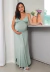 Imagem do Kit Camisola Longa Gestante e Amamentação + Robe Longo Slim Line Detalhes em Renda Ciano | CRB2