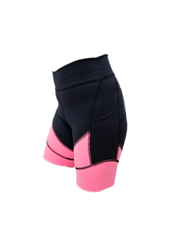 Bermuda cós alto anticelulite - preta com rosa