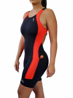 Macaquinho feminino - preto com detalhe laranja - comprar online
