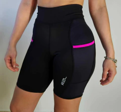 Shorts cós alto - Preto com detalhe rosa choque - comprar online