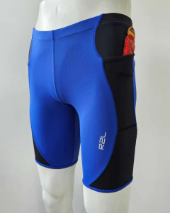 Bermuda Runner - Azul, lateral preta com costura azul na internet