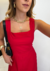 vestido evasê decote quadrado na internet
