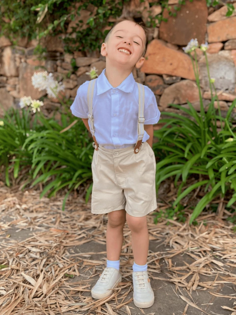 696 Conjunto Infantil Menino Masculino Suspensório Bermuda P ao 3