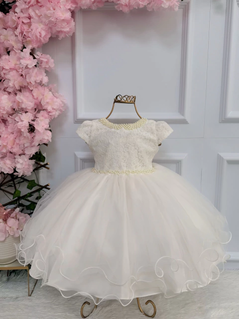 2023 Vestido Infantil Pérolas na Gola Off White Luxo - 1.2.3.4 - comprar online