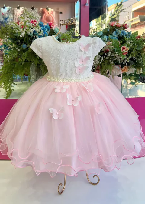 2073 Vestido Infantil Aplique Borboletas Luxo - 1.2.3.4