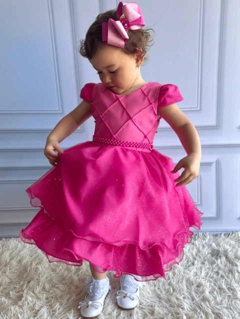 010 Vestido De Festa Infantil Princesa Tule C/ Brilho e Pérolas - 1.2.3