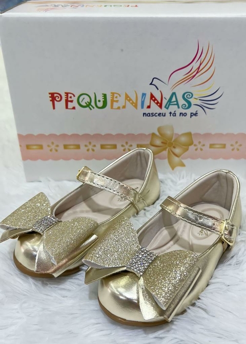 2.092-10 Sapatilha Pequeninas Laço C/ Brilho Dourado - 18 ao 23