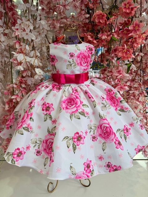 3303 Vestido Infantil Jardim Encantado Flores Pink - 1.2.3.4