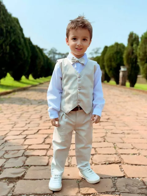 800 Conjunto Menino Colete C/Calça Bege -P.M.G.1.2.3.4.6.8.10.12