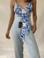 Cropped Estampado Azul E Branco na internet