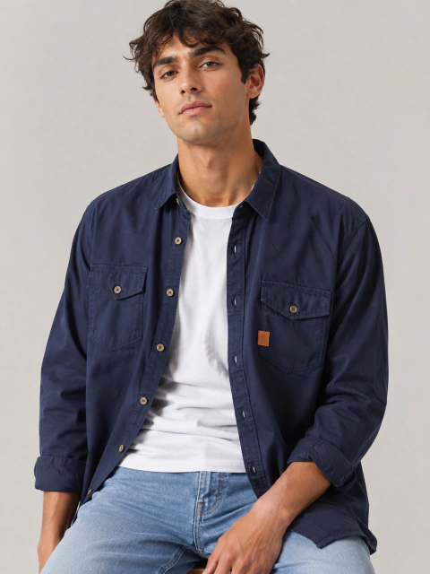 CAMISA DE GABARDINA AZUL
