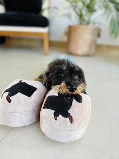 Salchipantuflas beige perro negro - The salchi store