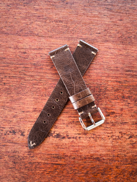 Pulseira Zanini Textura - Café / Costura Marrom - Fivela N°3 - Couro Legítimo - comprar online