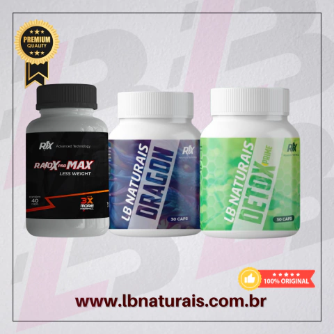 DRAGON 30 CÁPS + RX PRETO 40 CÁPS + DETOX 30 CÁPS