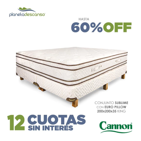 Colchón y sommier Cannon Sublime Euro Pillow King 200x200x35 Resorte - comprar online