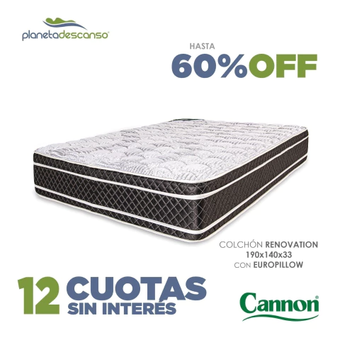 Colchón Cannon Renovation con Euro pillow 2 plazas 190x140x33 - comprar online