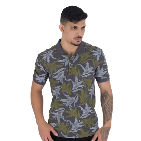 Polo Masculina Manga Curta Piquet Estampada - 9324