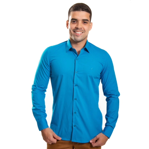 Camisa Masculina Slim Manga Longa Lisa - 9879