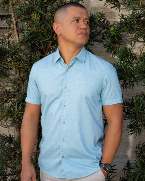 Camisa Masculina Slim Manga Curta Poliester Viscose - 0024 - comprar online
