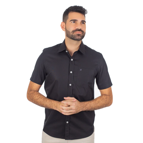 Camisa Masculina Casual Manga Curta Lisa - 0715