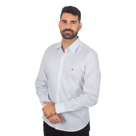 Camisa Masculina Slim Manga Longa Estampada - 0730