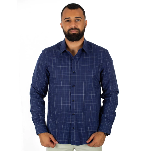 Camisa Masculina Slim Manga Longa Xadrez - 0732
