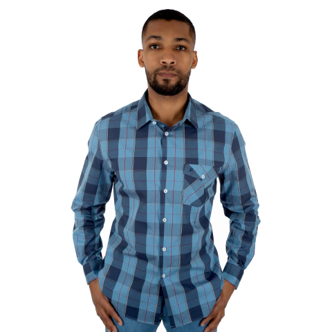 Camisa Masculina Slim Manga Longa Xadrez - 1438 na internet