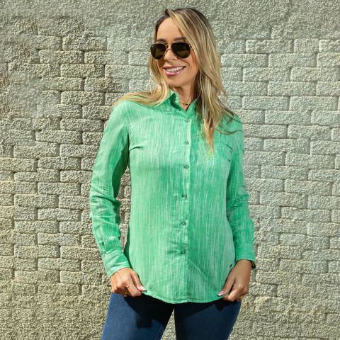 Camisete Feminina Manga Longa Linho Algodão - 3324