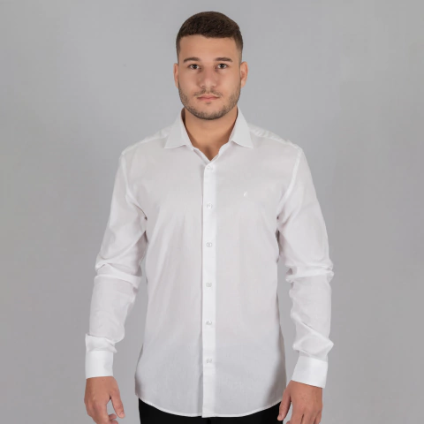 Camisa Masculina Slim Manga Longa Linho Misto - 7374