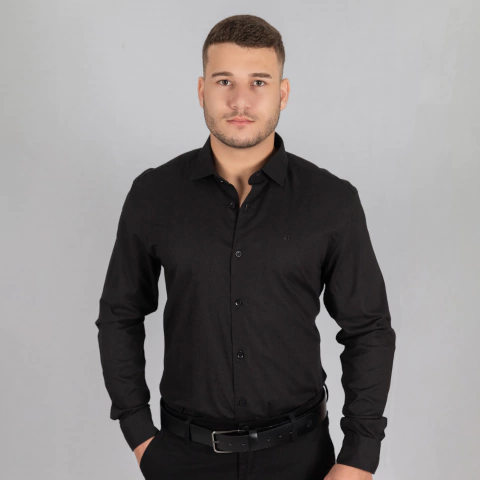 Camisa Masculina Slim Manga Longa Linho Misto - 7374
