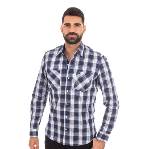 Camisa Masculina Slim Manga Longa Xadrez - 9703