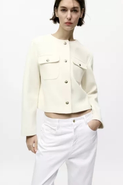 CHAQUETA PAÑO ZARA NATURAL L CHICO - comprar online