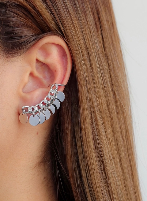 Brinco Ear Cuff Medalha Prata