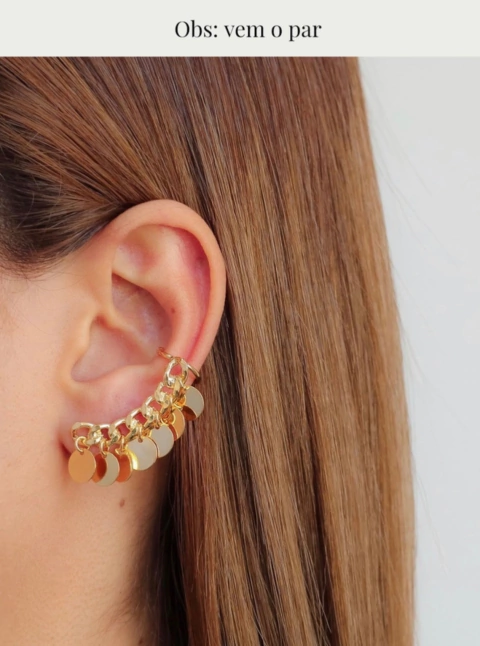 Brinco Ear Cuff Medalha Dourado