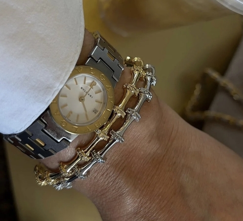 Bracelete Bambu Zircônia Dourado