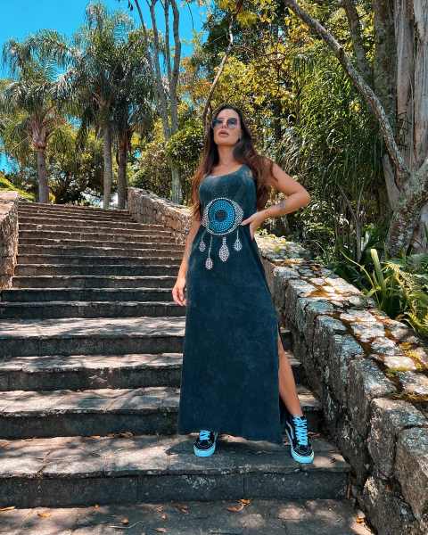 Vestido Longo Marmorizado - Olho Grego Cravejado