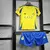 Kit infantil oficial da seleção Al-Nassr I 24/25 Adidas com camisa amarela e shorts azuis