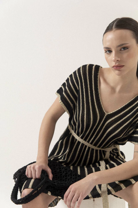 VESTIDO PUNTO | NEGRO Y ORO