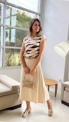 SAIA MIDI VISCOSE COM FORRO BEGE - Alecrim Dourado Moda Feminina