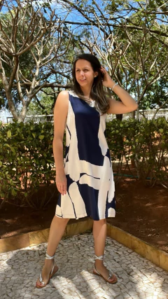 VESTIDO SEM MANGA ELEGANCE COM BOLSOS AZUL - loja online