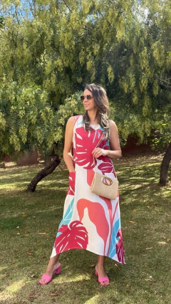VESTIDO MIDI ANCORA ROSA FLORAL - loja online