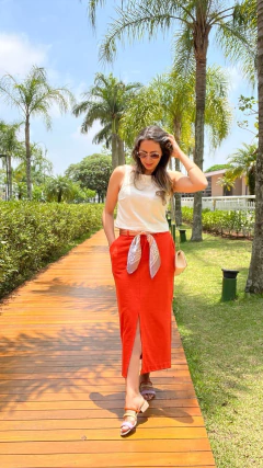 SAIA MIDI COM FENDA FRONTAL COM ALGODÃO - loja online