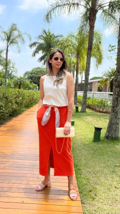 SAIA MIDI COM FENDA FRONTAL COM ALGODÃO