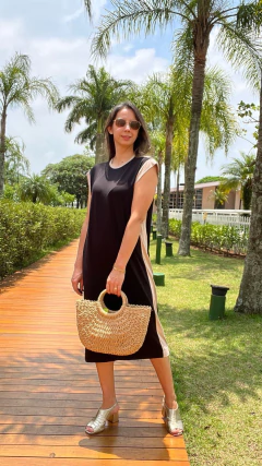VESTIDO MIDI RECORTE LATERAL BICOLOR