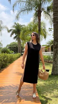 VESTIDO MIDI RECORTE LATERAL BICOLOR na internet