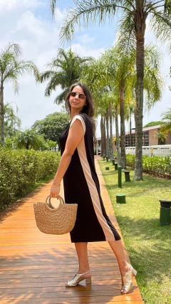 VESTIDO MIDI RECORTE LATERAL BICOLOR - comprar online